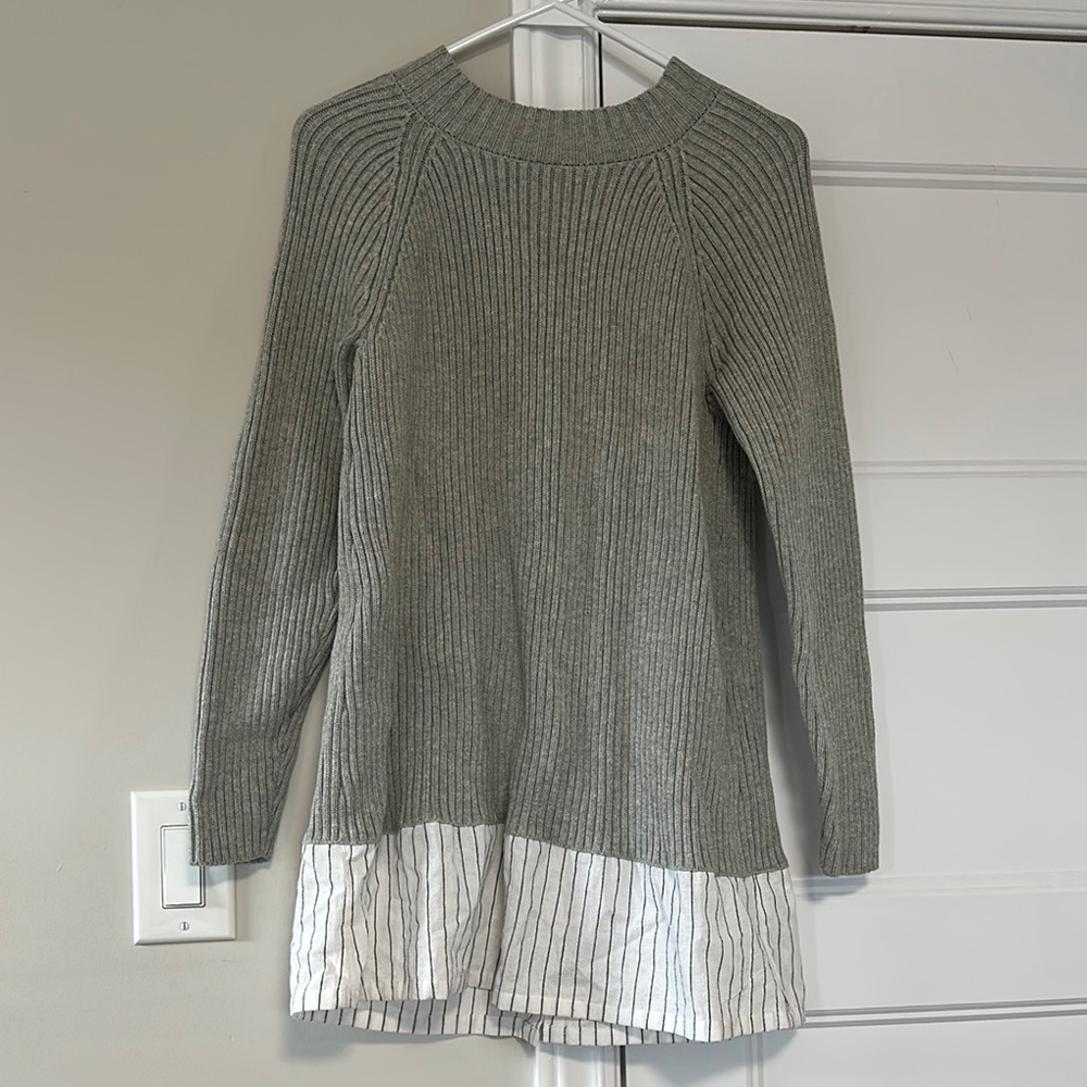 French Connection Grey and White Ribbed Sweater Dress - Size Small